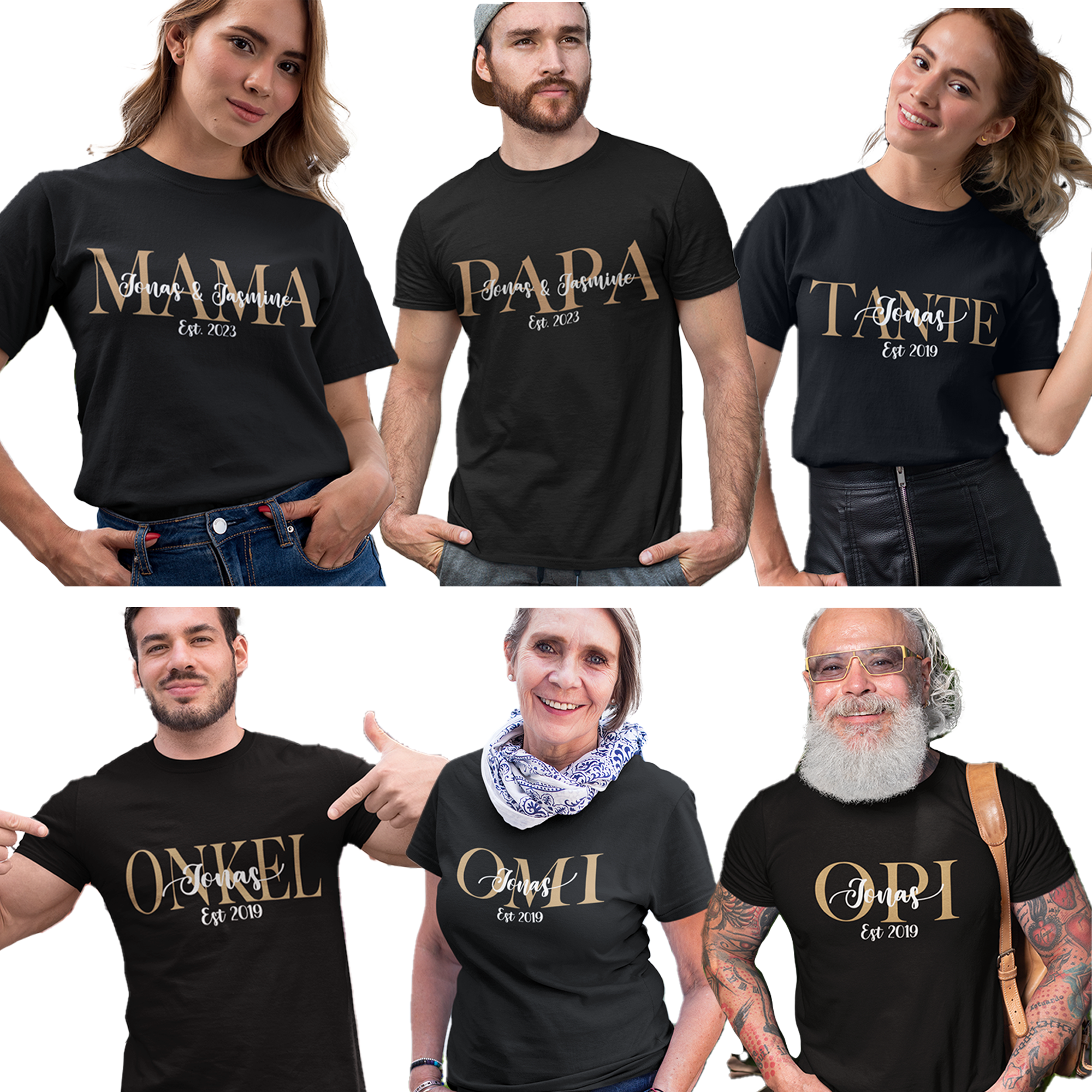 mama papa tante onkel omi opi tshirts individuell mit namen als Familien set bestellen Onlineshop für partnerlook und Pärchen pullis