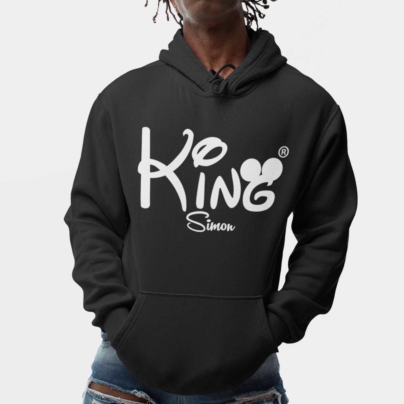 schwarzes king herren hoodie mit namen fashion streetwear kapuzenpullover sweater black hoodie oversize