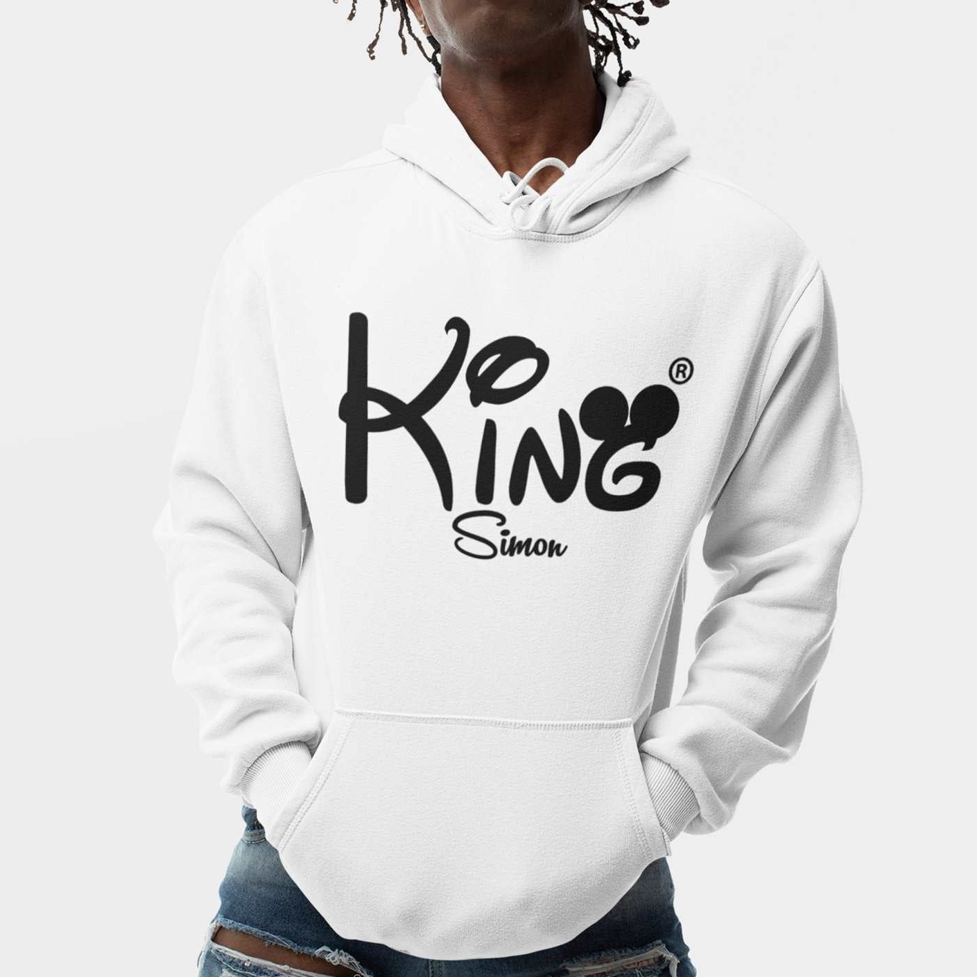 weisses king herren hoodie mit namen fashion streetwear kapuzenpullover sweater white hoodie oversize sweat