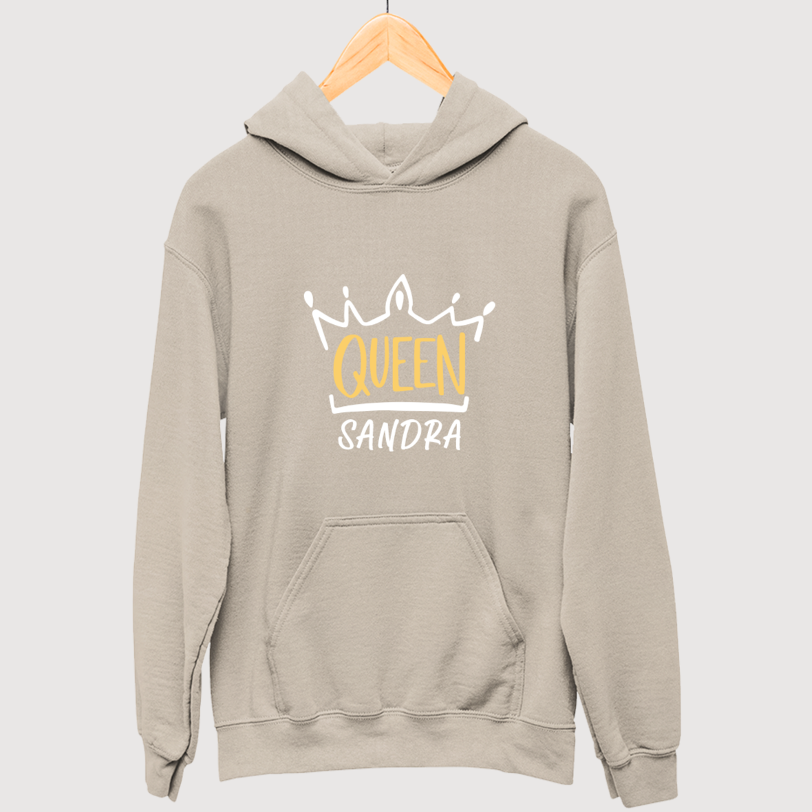 Queen Pulli mit namen bedrucken lassen beige