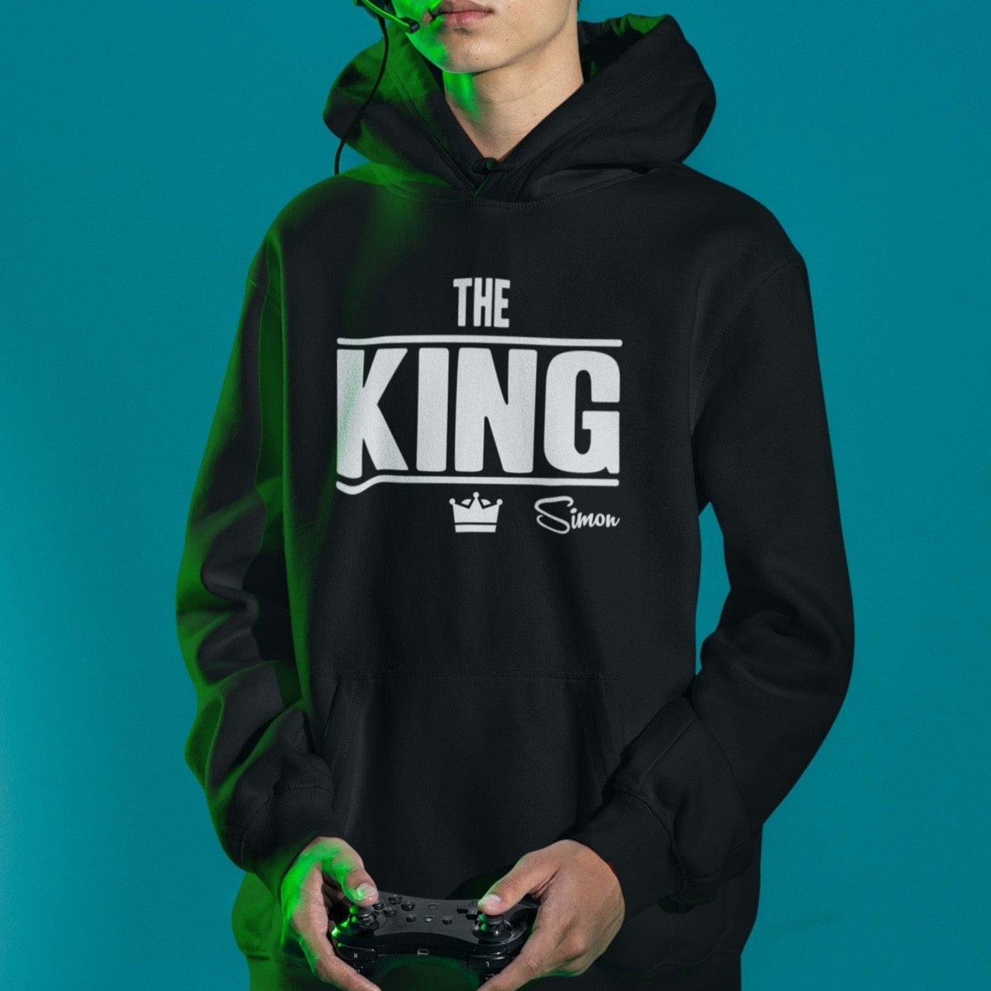 the king hoodie Herren schwarz mit name sweatshirt Kapuzenpulli pullover mit Wunschname 