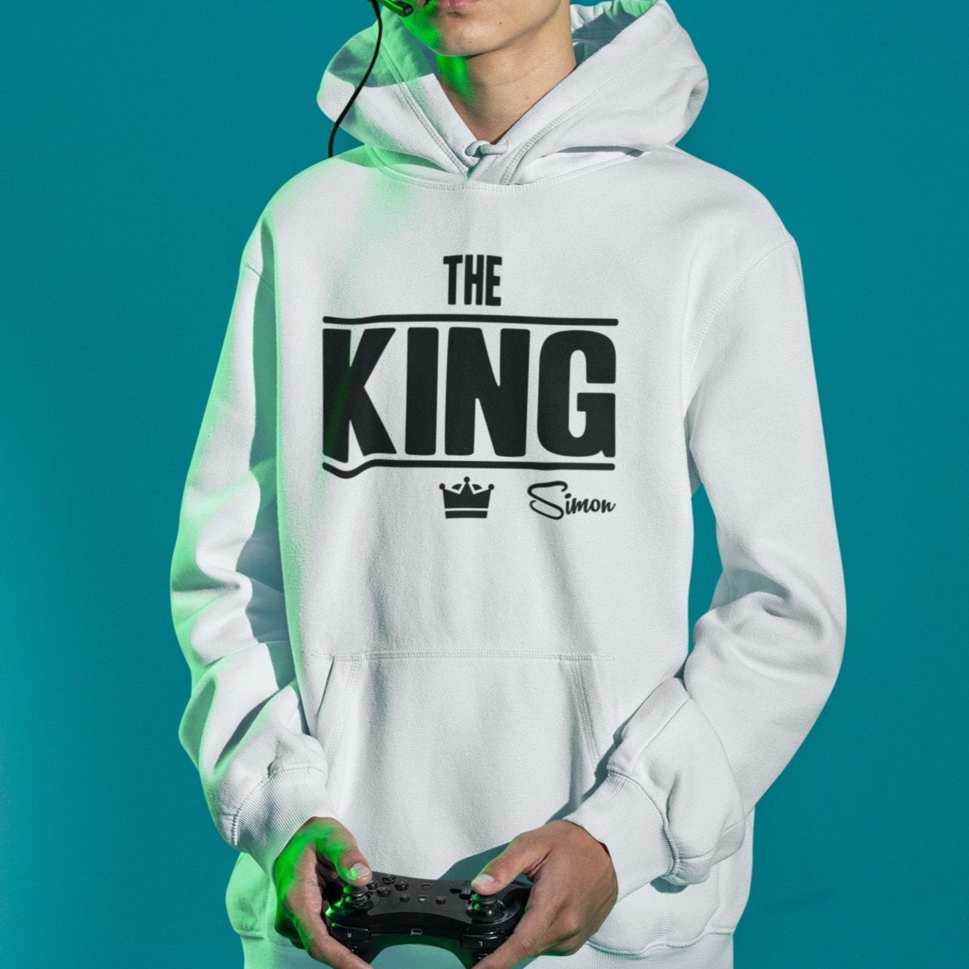 the king hoodie Herren weiss mit name sweatshirt Kapuzenpulli pullover mit Wunschname 