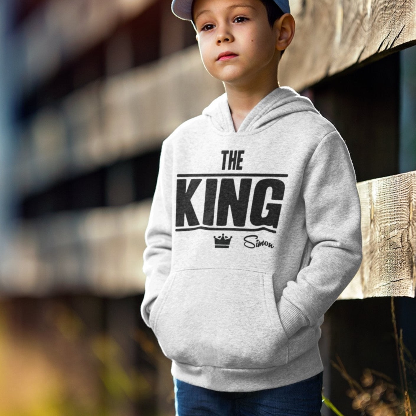 Kinder hoodie für Jungs mit namen bedrucken lassen weisses Kinder hoodie