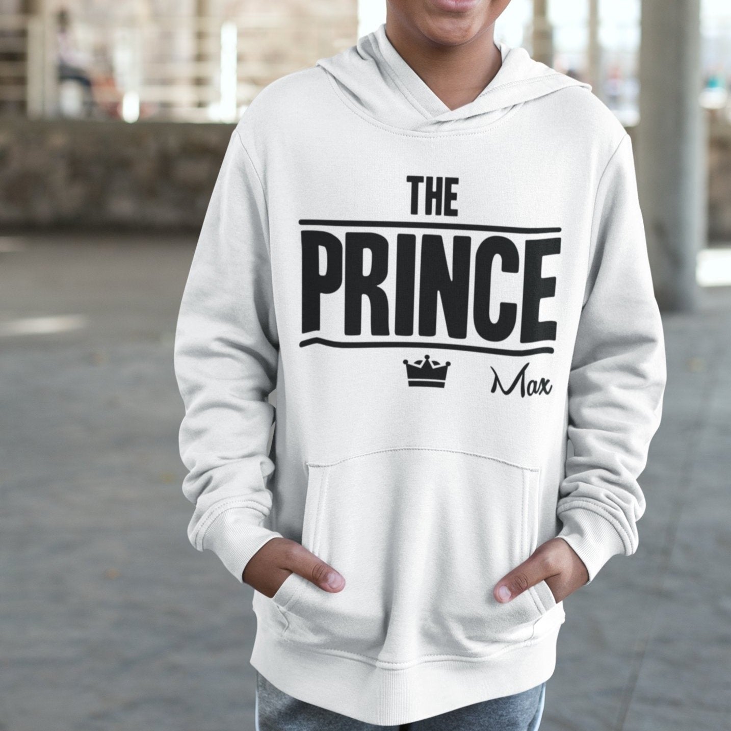 the prince kinder pullover in weiss jungs hoodie mit namen bedrucken lassen